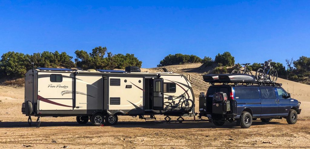 van towing tow behind trailer