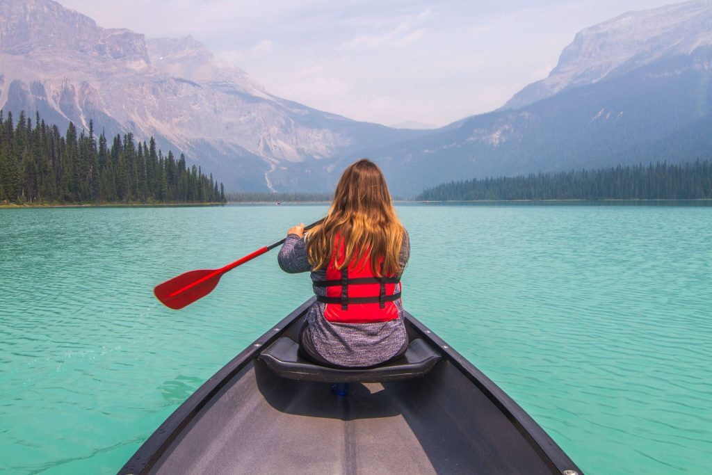 Canoeing at Emerald Lake in Yoho National Park.