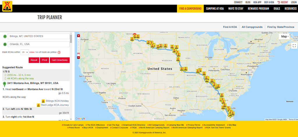 campground trip planner