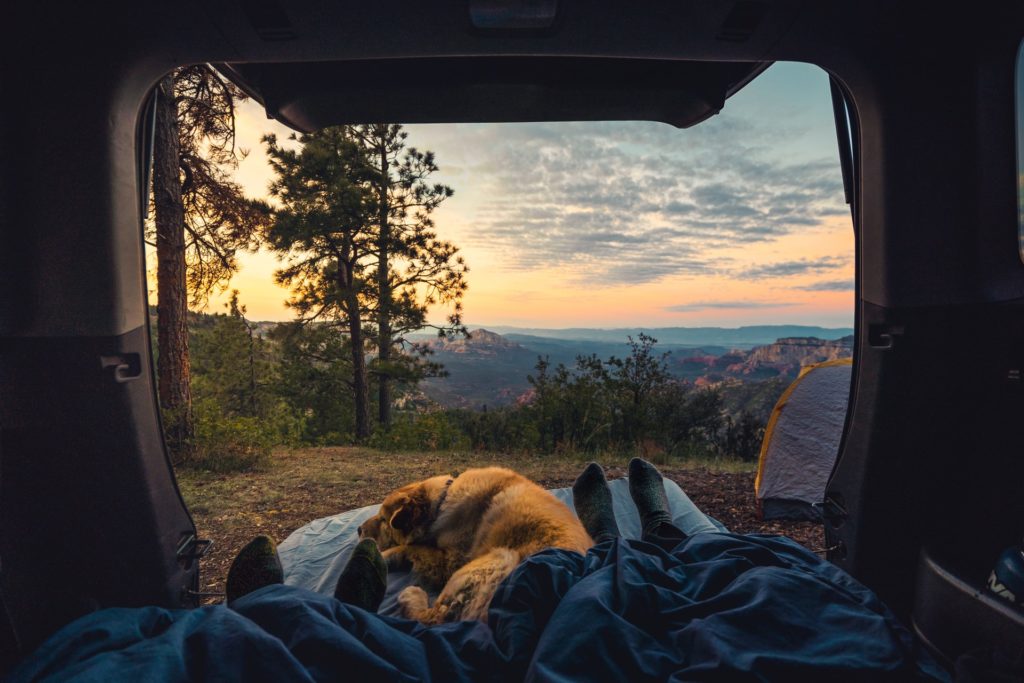 Campervan camping overlooking mountains