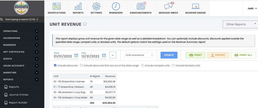 Screenshot showing numbers form our vintage Airstream glampers