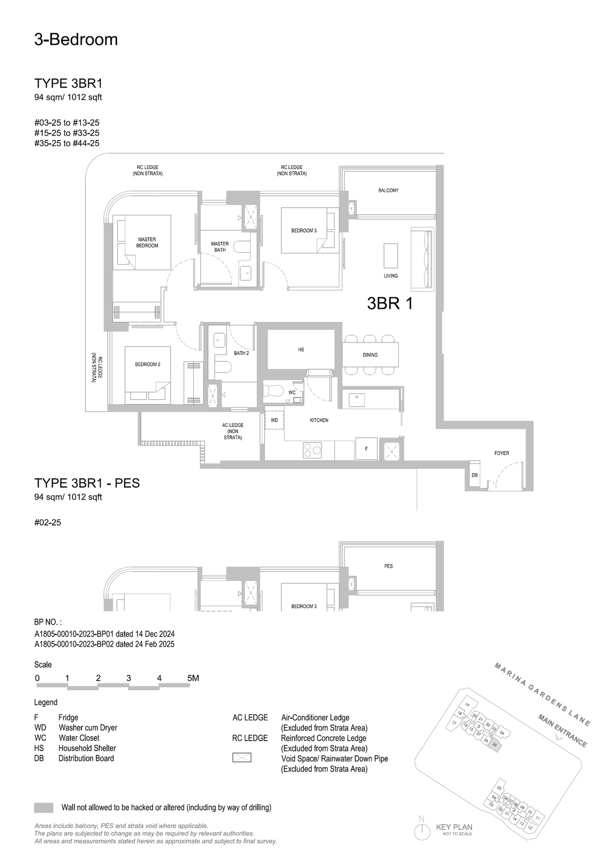 One Marina Gardens 3BR1 floor plan
