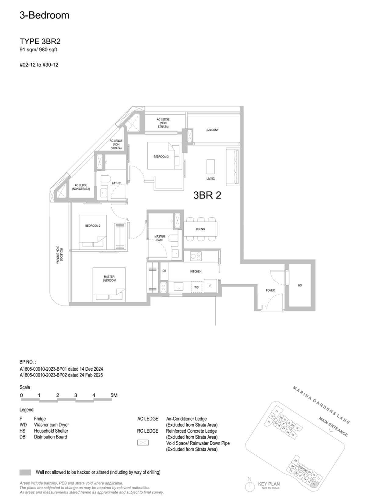 One Marina Gardens 3BR2 floor plan