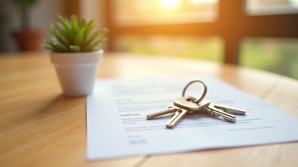 House keys and a property contract on a bright table