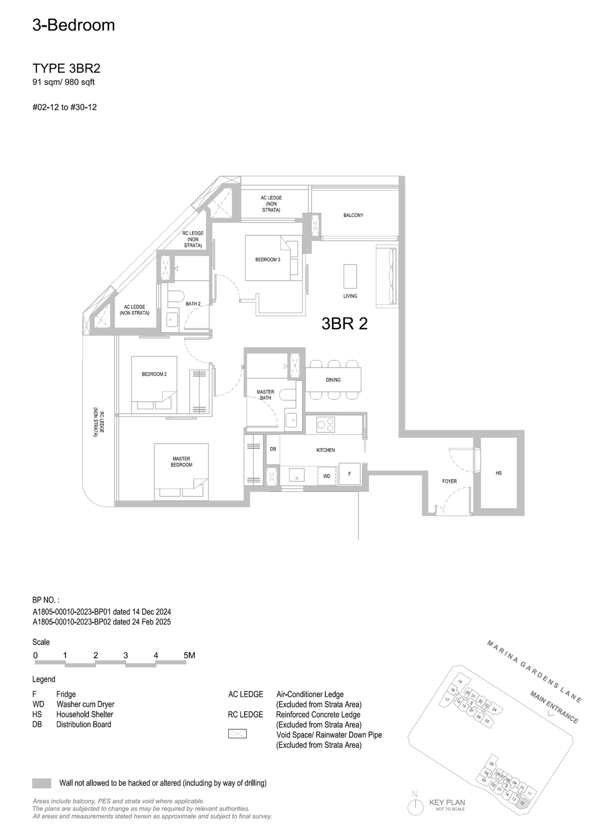 One Marina Gardens 3BR2 floor plan