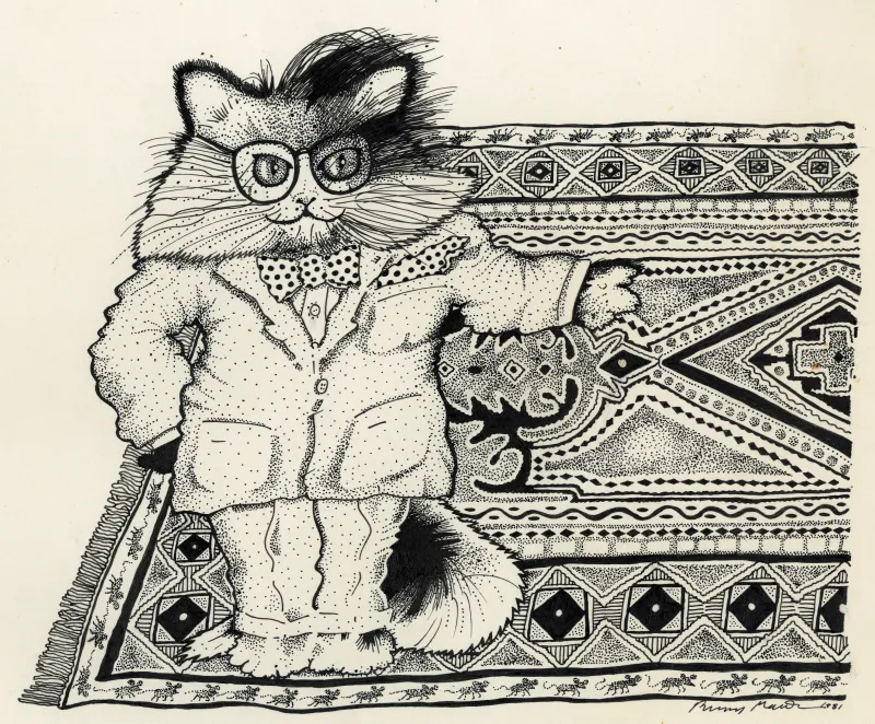 Cat in Suit, Bowtie, Detailed Rug, Mice
