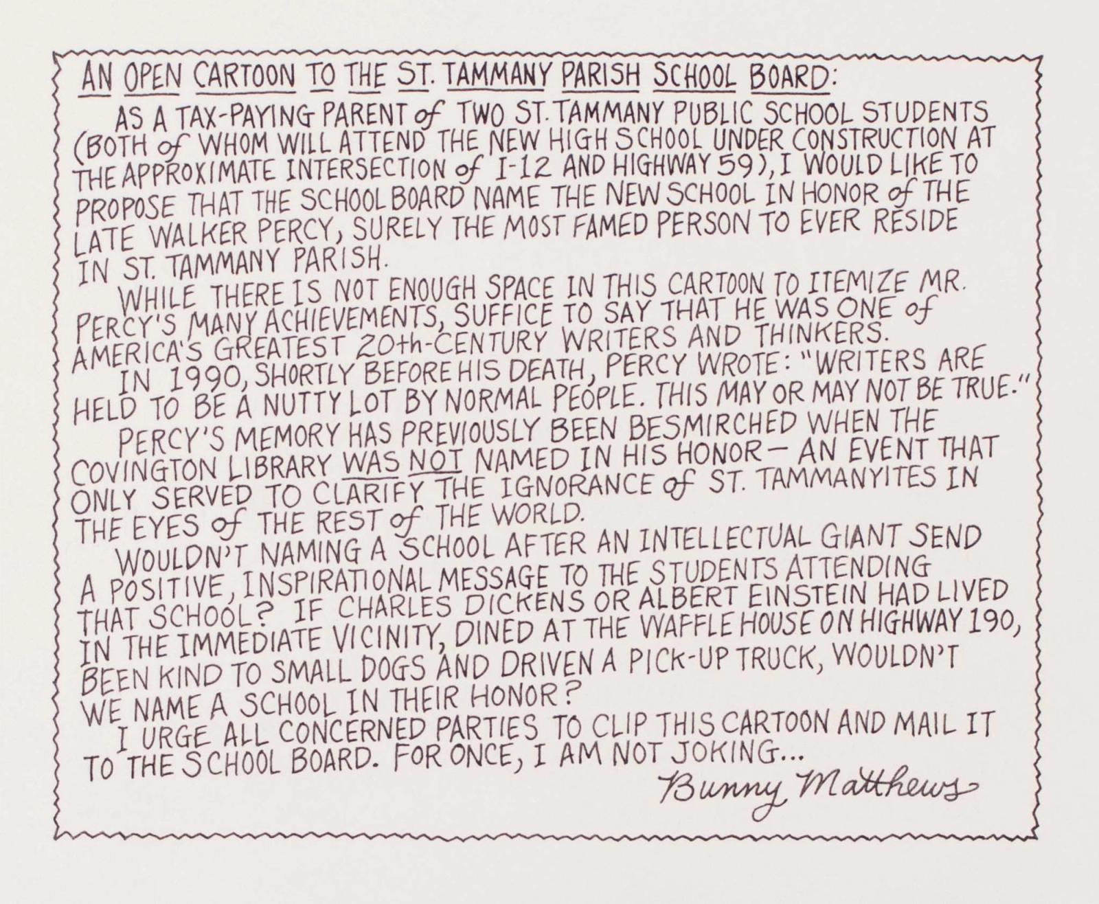 An Open Cartoon To The St. Tammany Parish School Board: