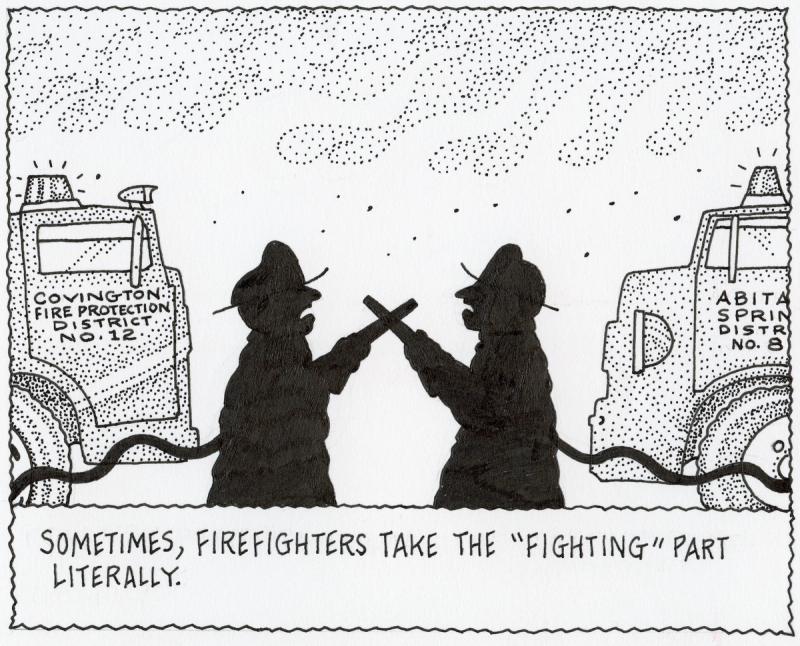 Sometimes Firefighters Take the "Fighting " Part Literally.