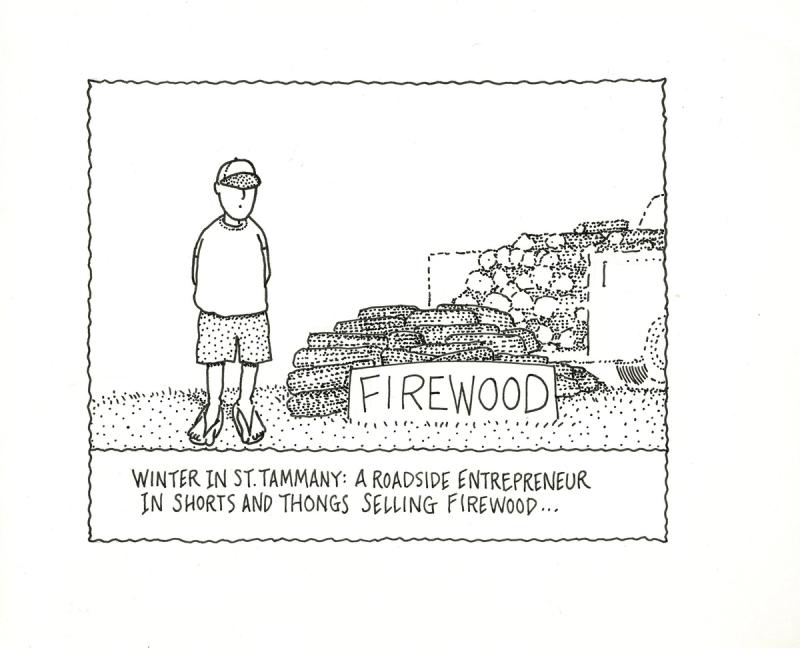 A Roadside Entrepreneur In Shorts And Thongs Selling Firewood...