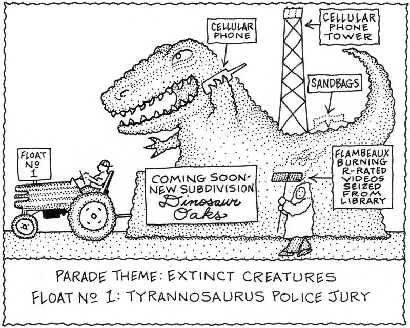 Parade Theme: Extinct Creatures. Float No. 1 Tyrannosaurus Police Jury