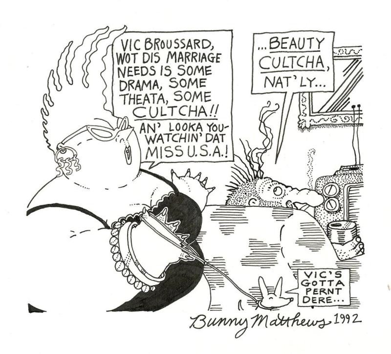 A cartoon of 9th ward denizens discussing Beauty and Culture