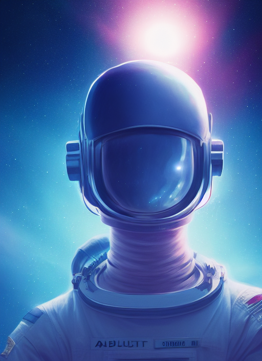 astronaut in space, sci-fi scene, nebula background, synthwave, by Christopher Balaskas, UHD, 4k, 8k