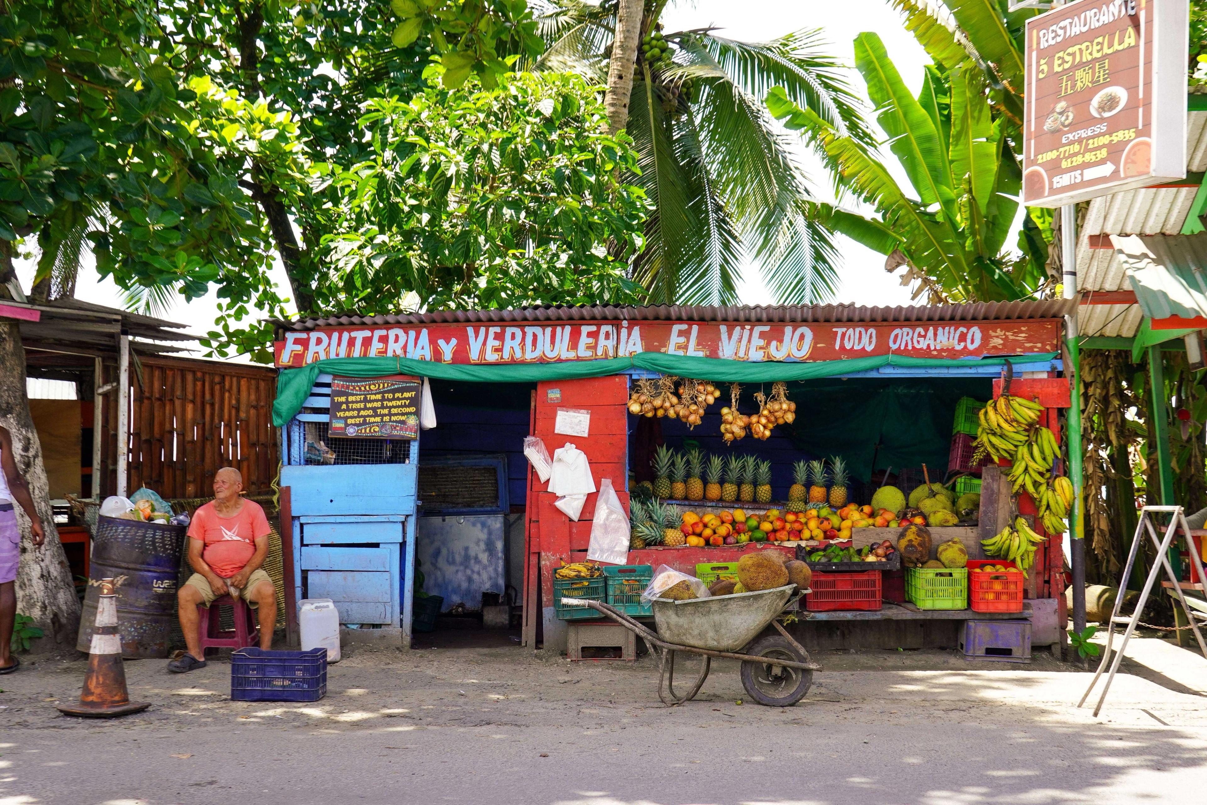 Organic fruit and vegetable stand in Puerto Viejo, Costa Rica