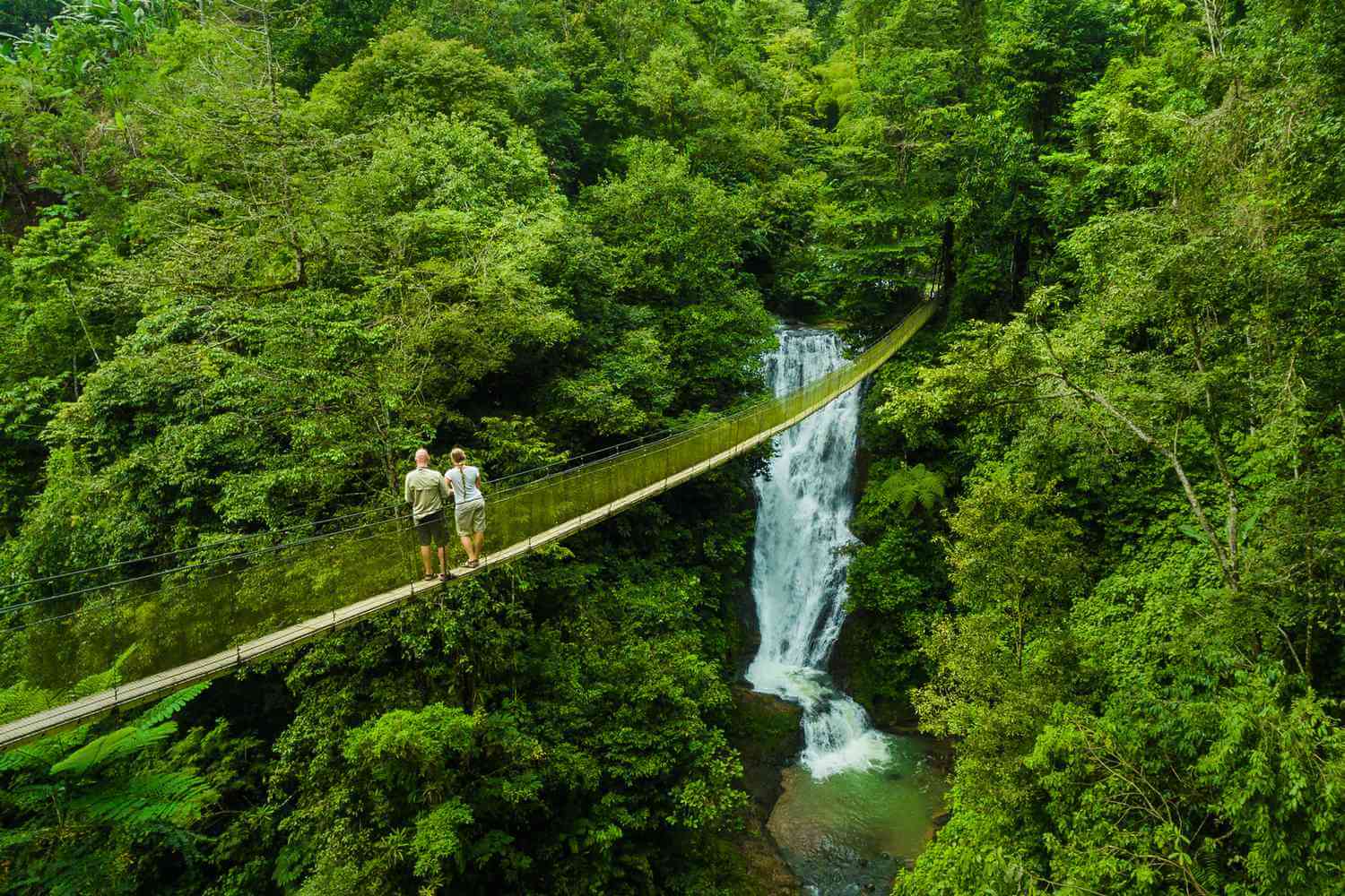 Waterfall and suspension bridge in Manuel Antonio, Costa Rica