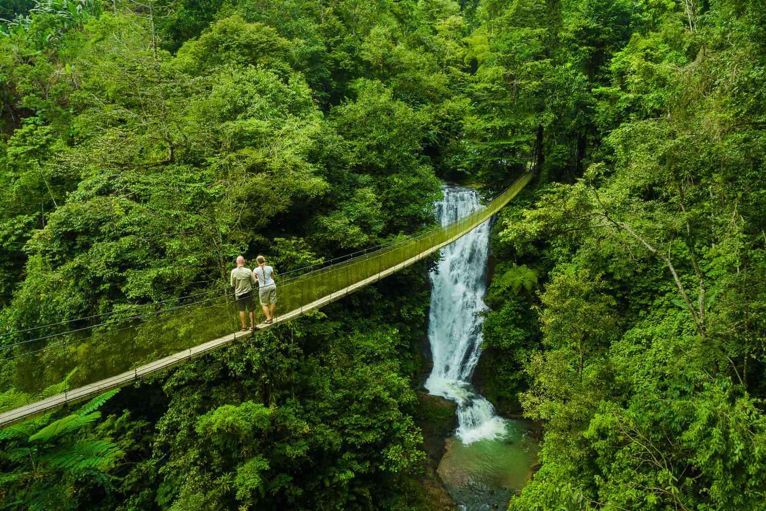 Waterfall and suspension bridge in Manuel Antonio, Costa Rica