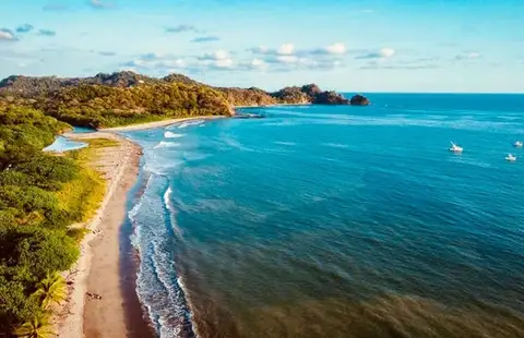 Aerial view of the coastline in Nosara, Costa Rica