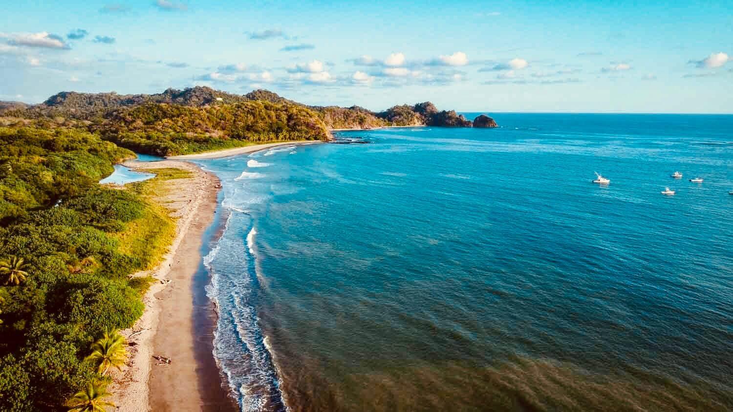 Aerial view of the coastline in Nosara, Costa Rica