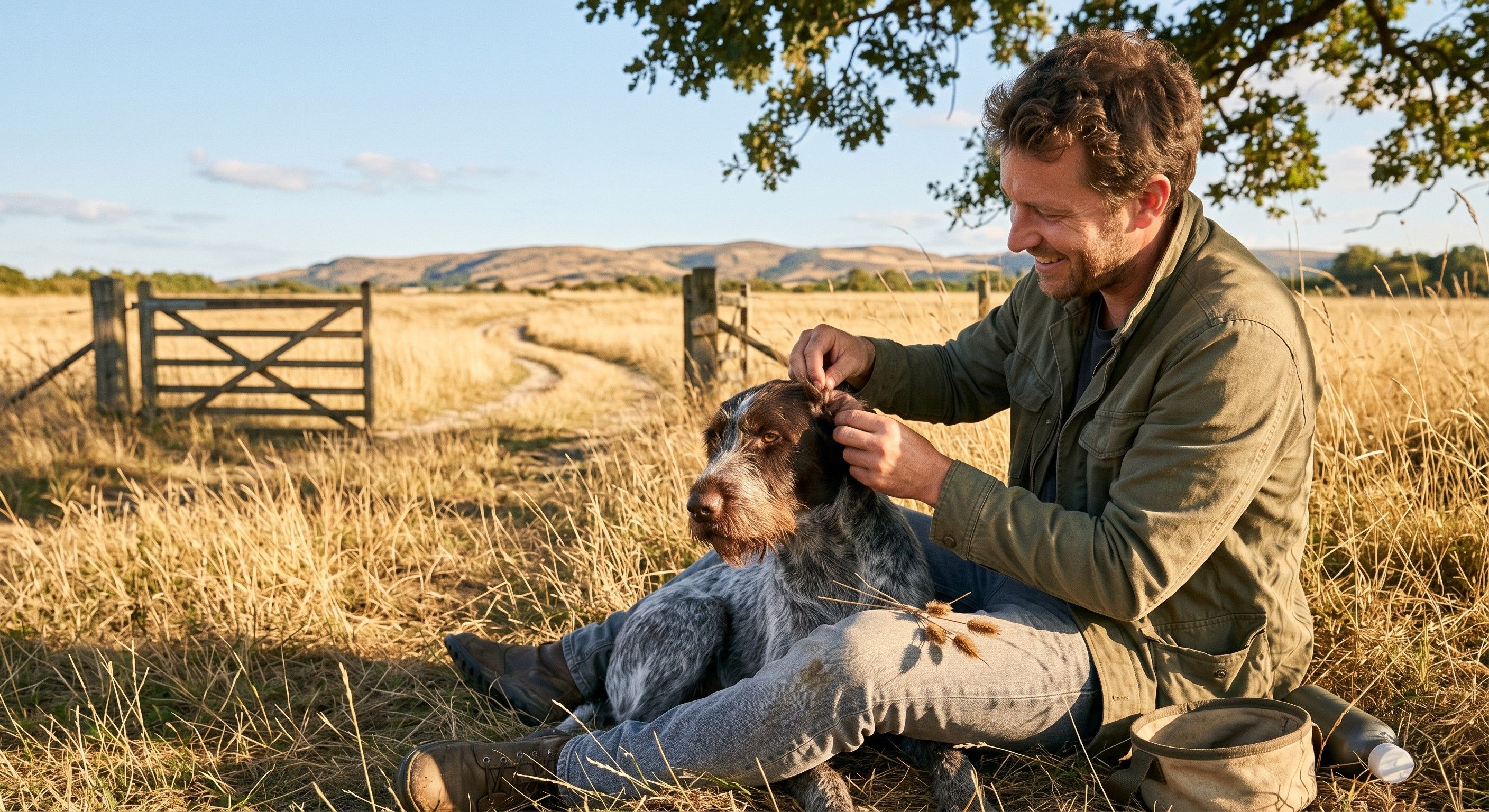 Épillets et chien dans une prairie
