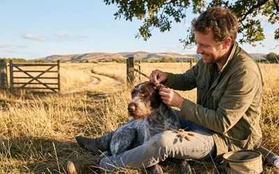 Épillets et chien dans une prairie
