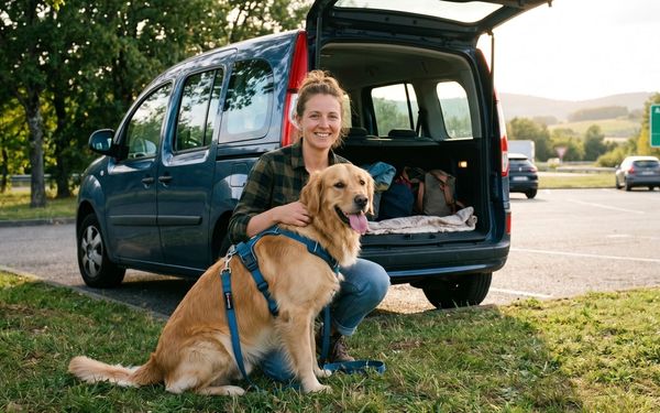 Chien sur un parking