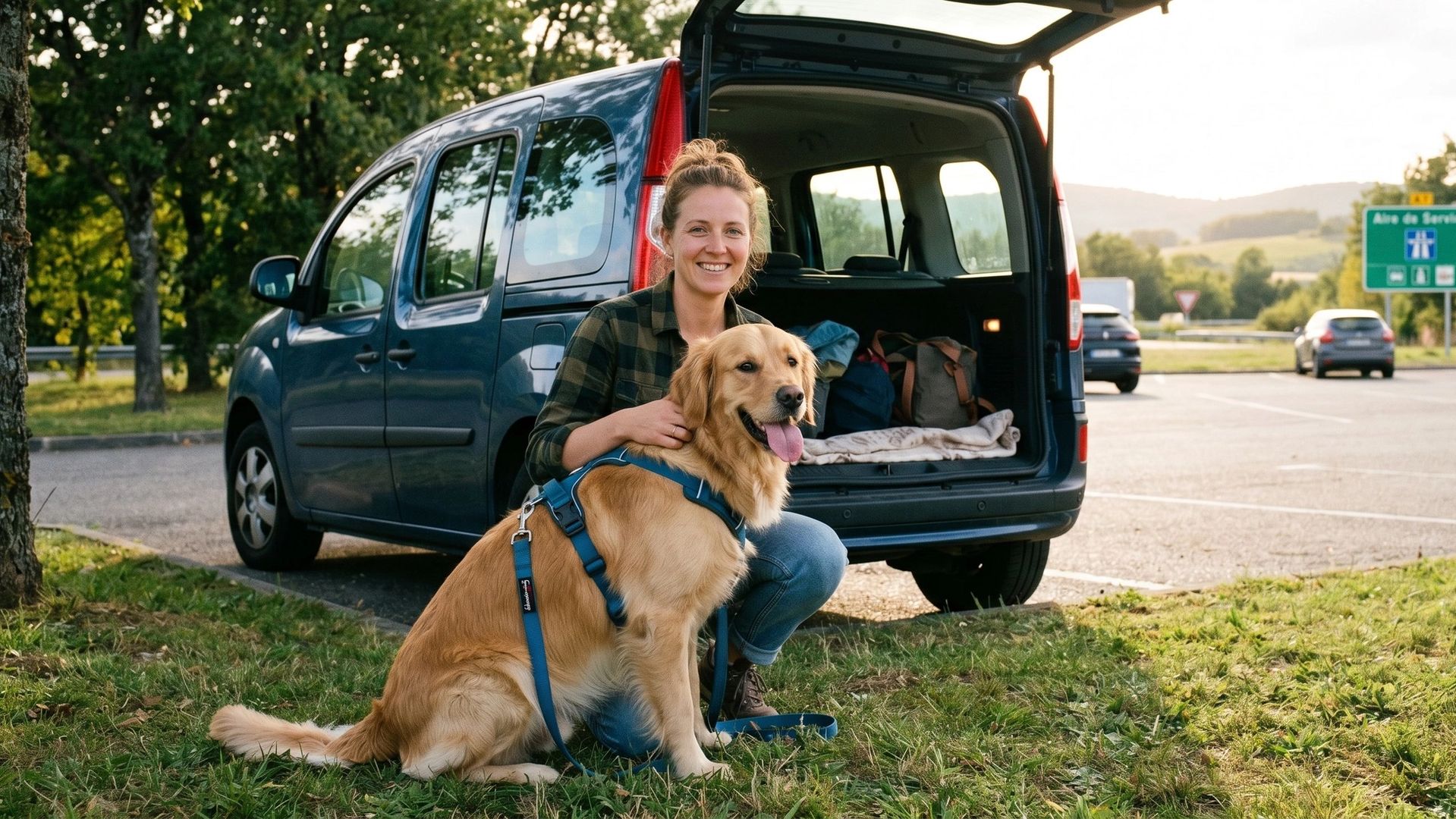 Chien sur un parking