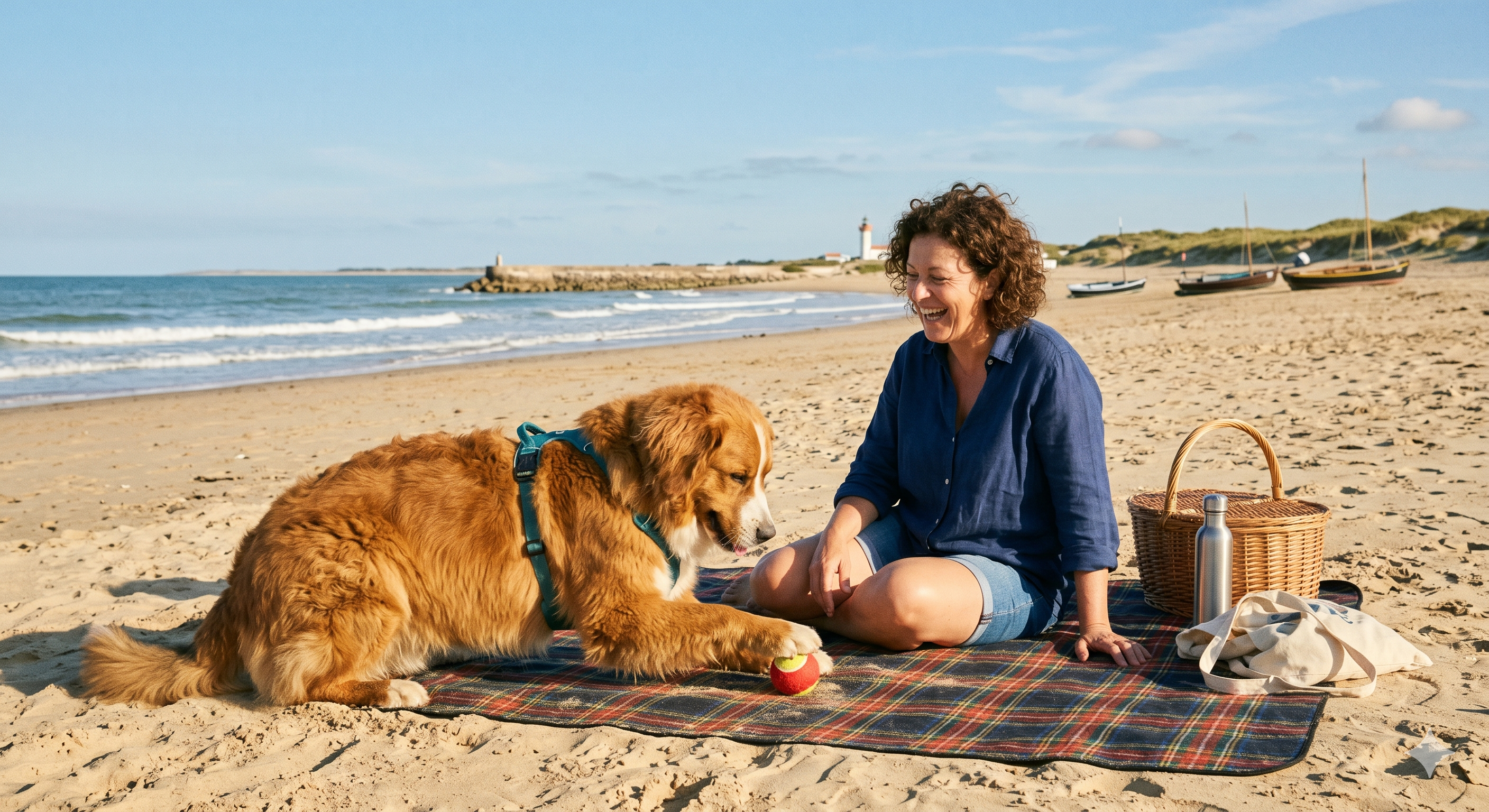 Maîtresse et son chien sur une plage de Vendée