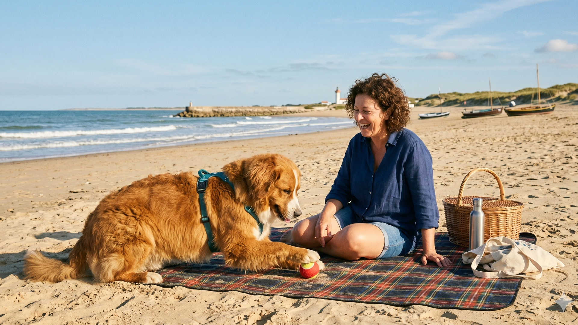 Maîtresse et son chien sur une plage de Vendée