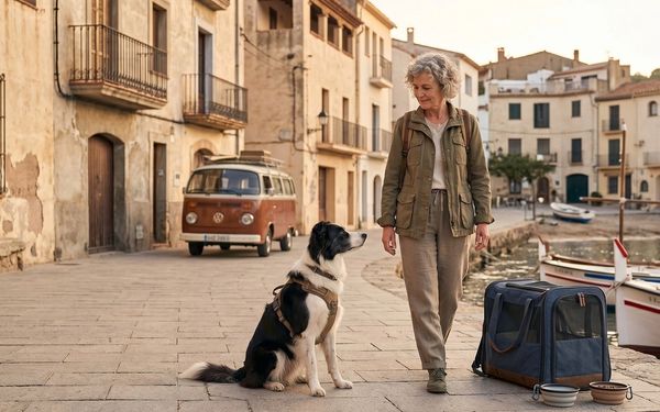 Chien et son maître en vacances