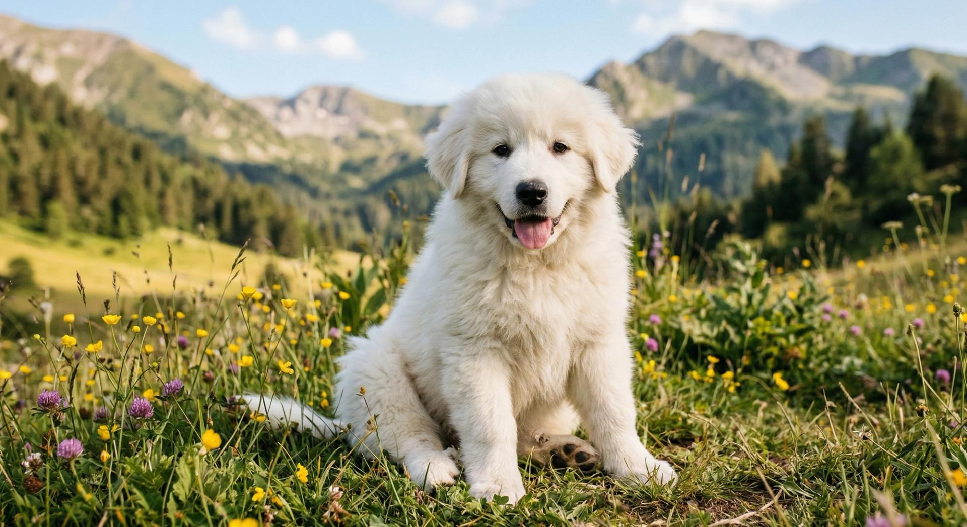 Chiot patou en montagne