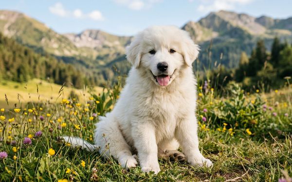 Chiot patou en montagne