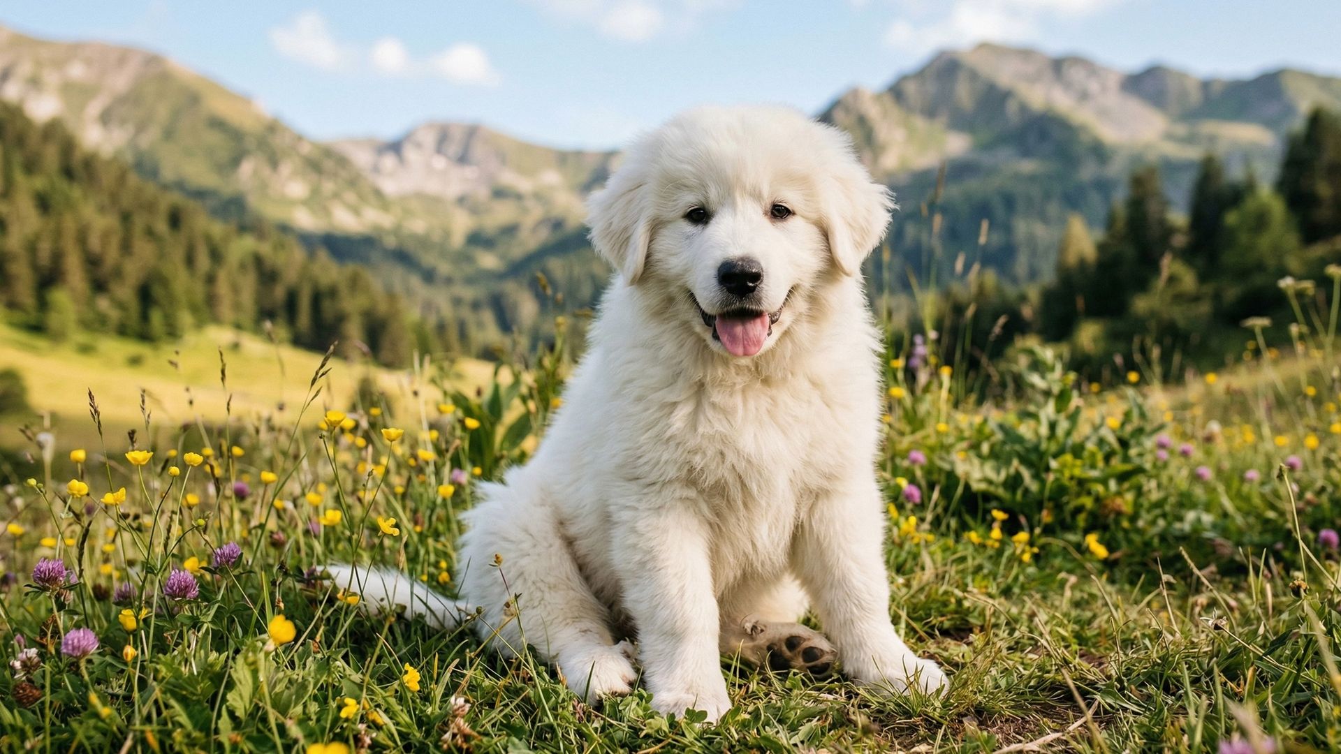 Chiot patou en montagne