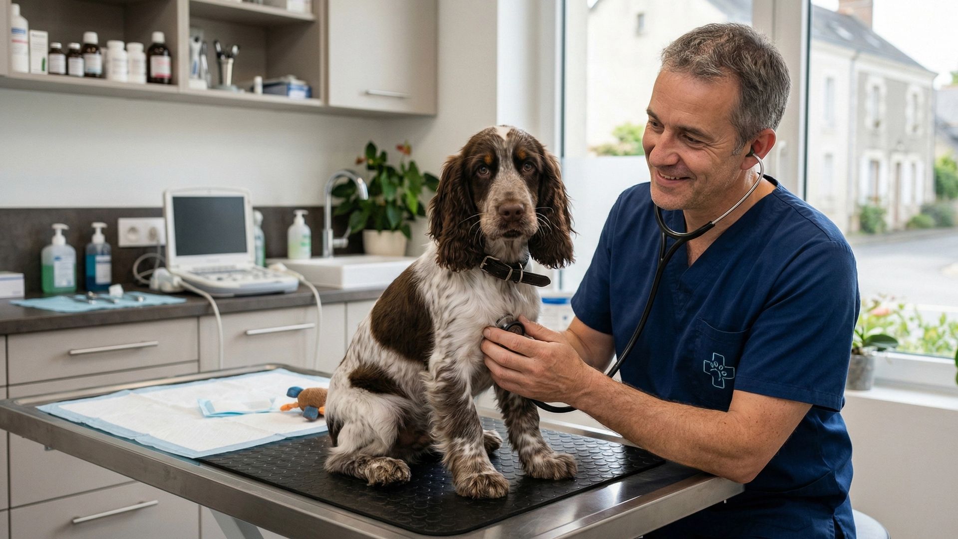 chien sur la table du vétérinaire