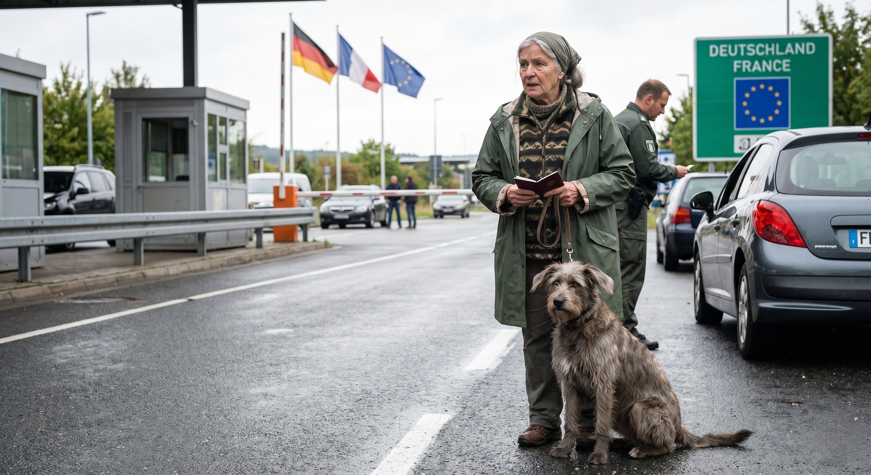 Chien à la frontière Franco-Allemande avec son maître