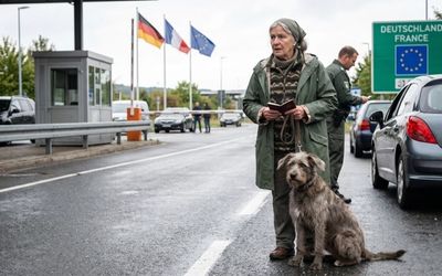 Chien à la frontière Franco-Allemande avec son maître