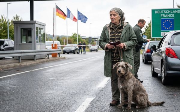 Chien à la frontière Franco-Allemande avec son maître