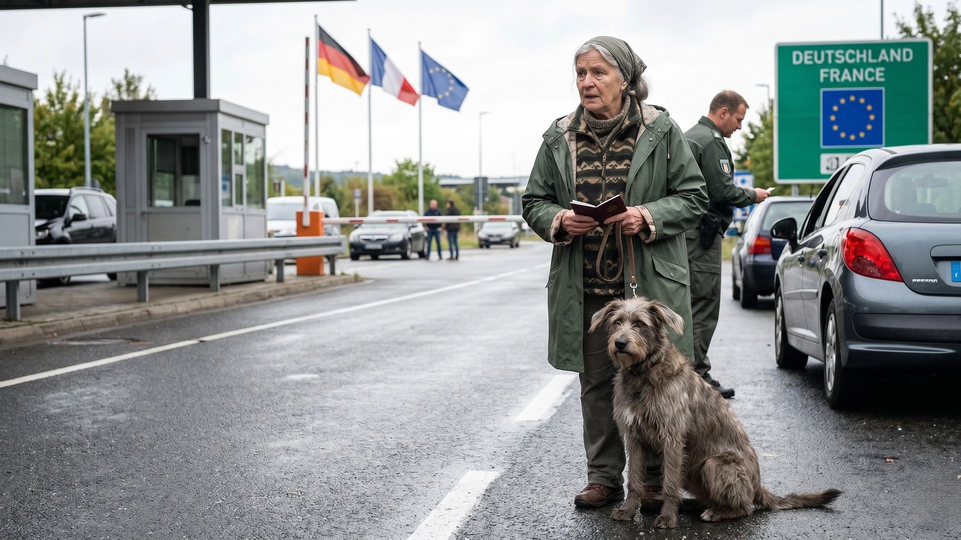 Chien à la frontière Franco-Allemande avec son maître