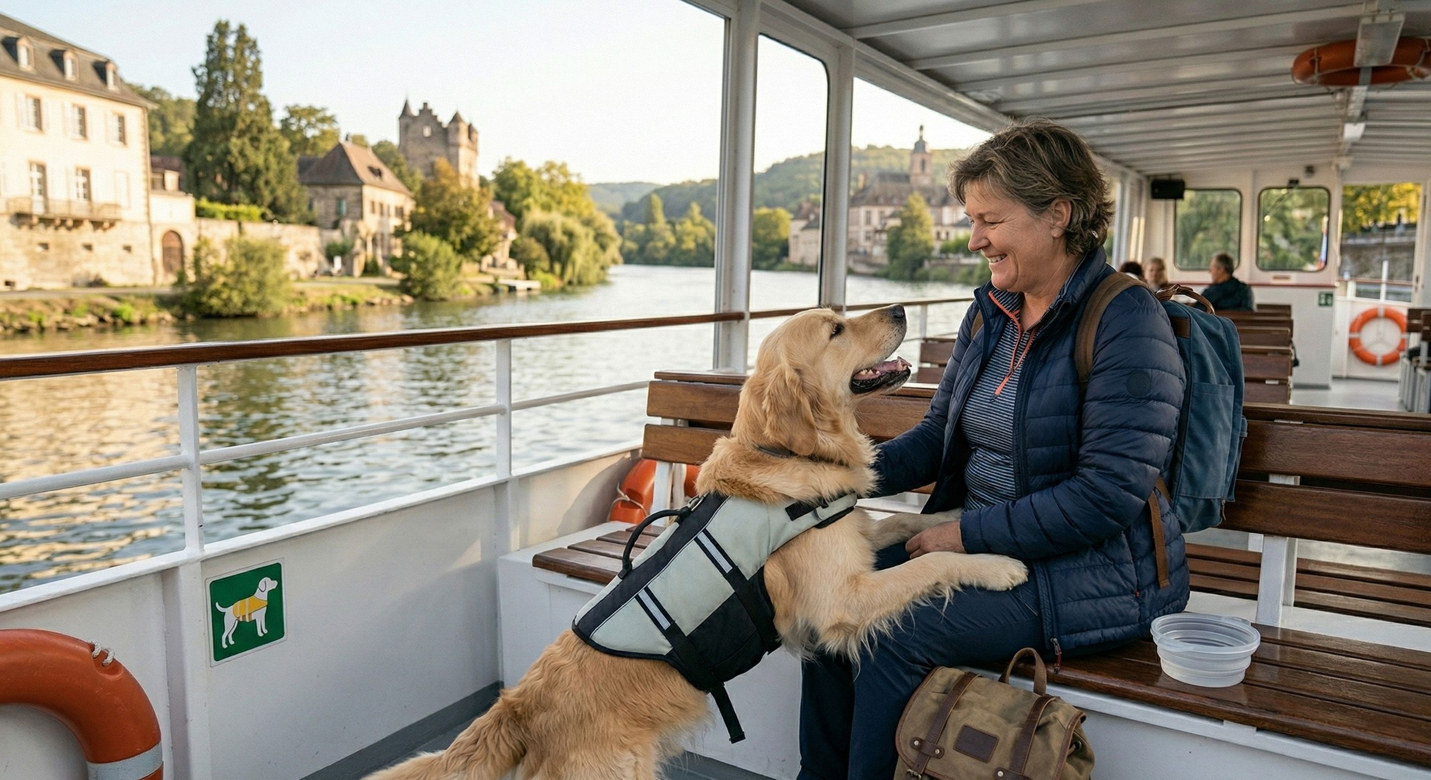 Chien en balade en bateau sur les canaux de France