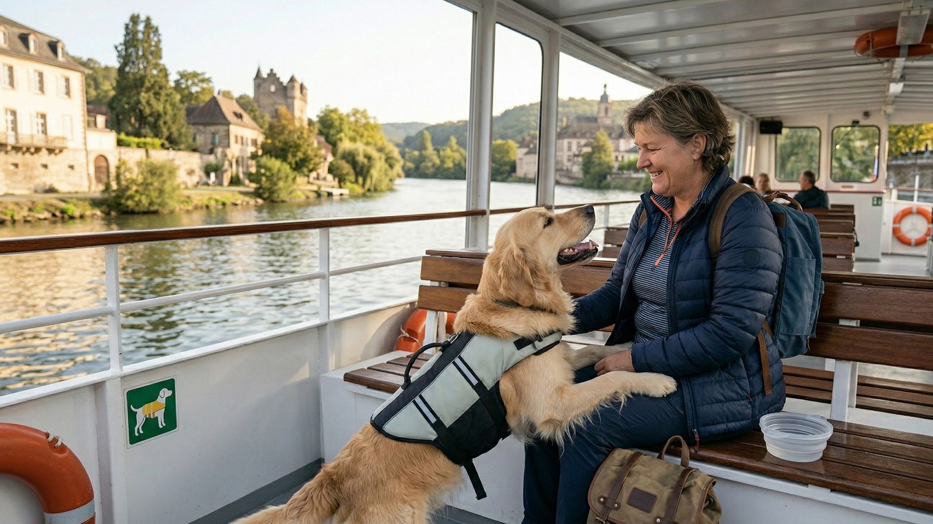 Chien en balade en bateau sur les canaux de France