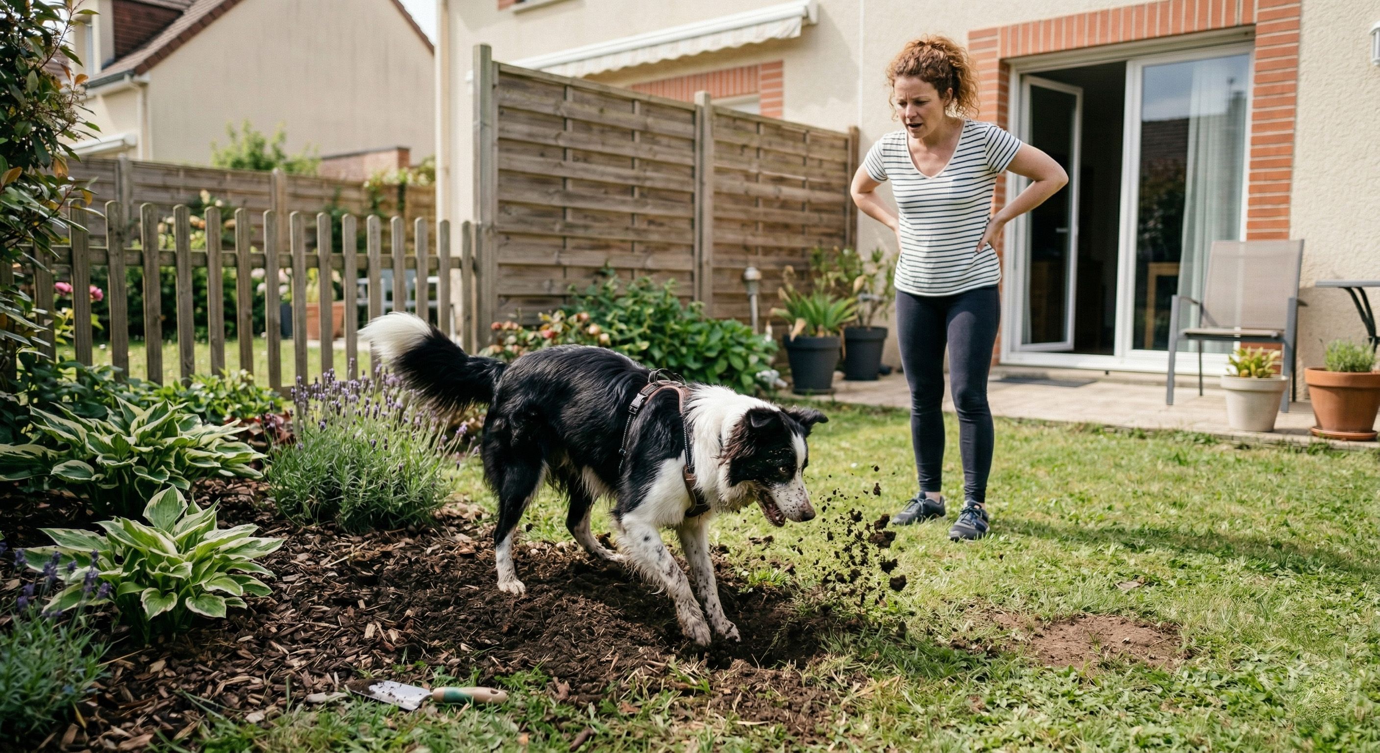 Chien qui creuse dans le jardin
