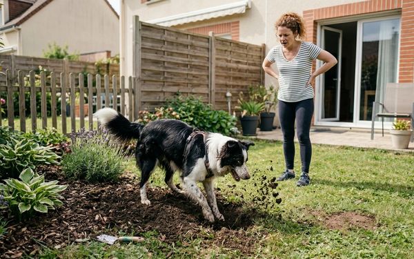 Chien qui creuse dans le jardin