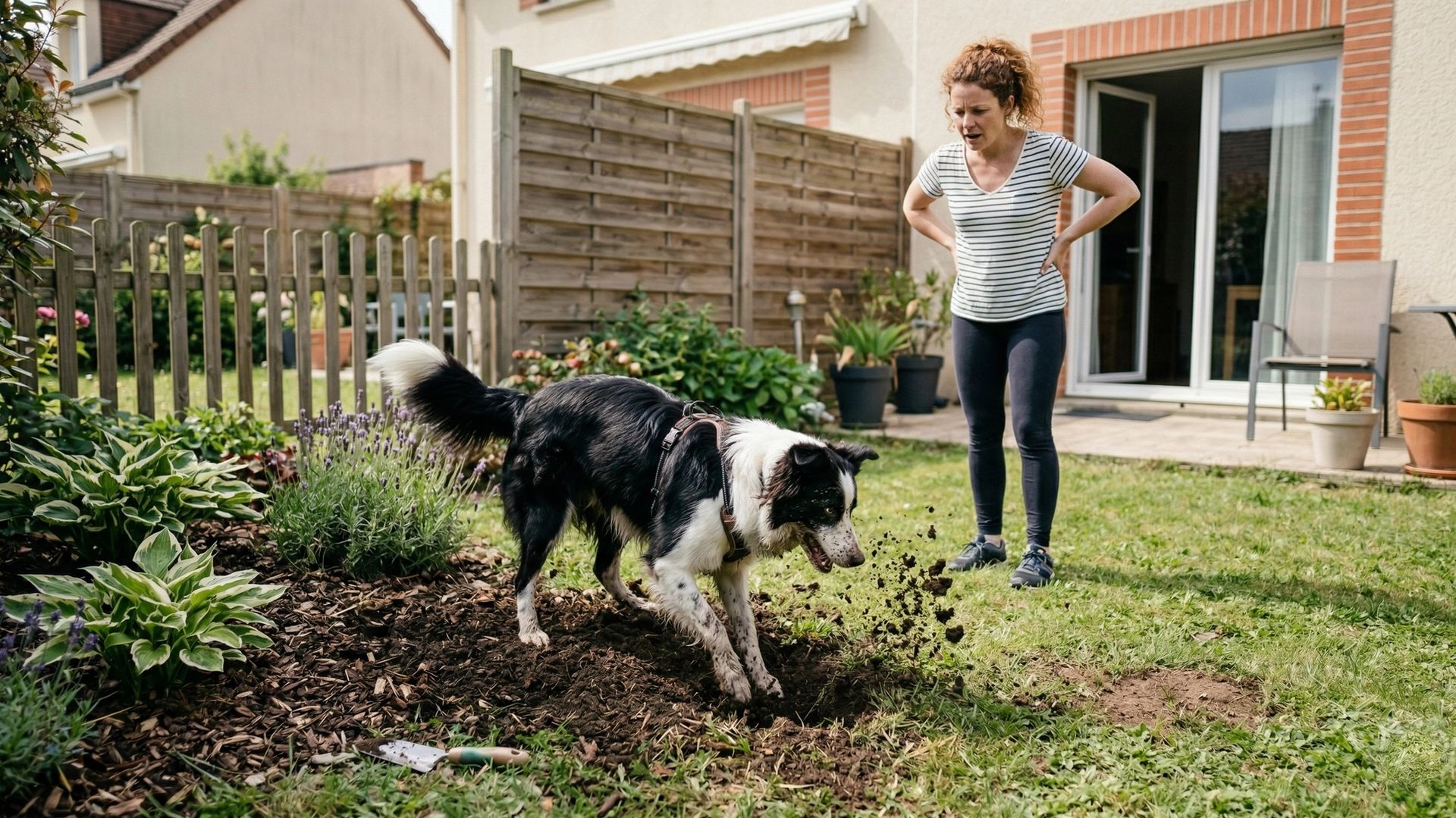 Chien qui creuse dans le jardin