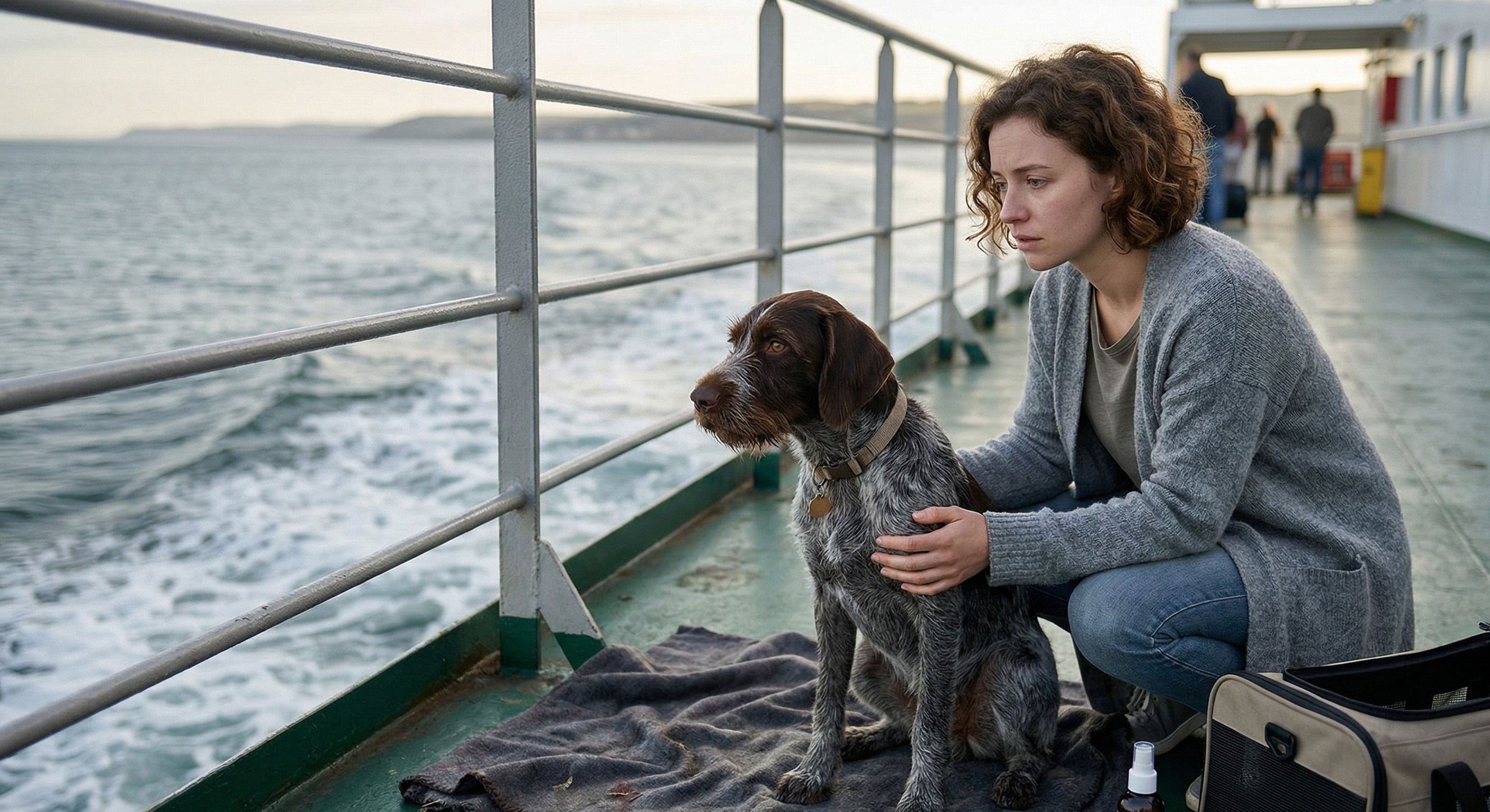 Chien anxieux sur un bateau