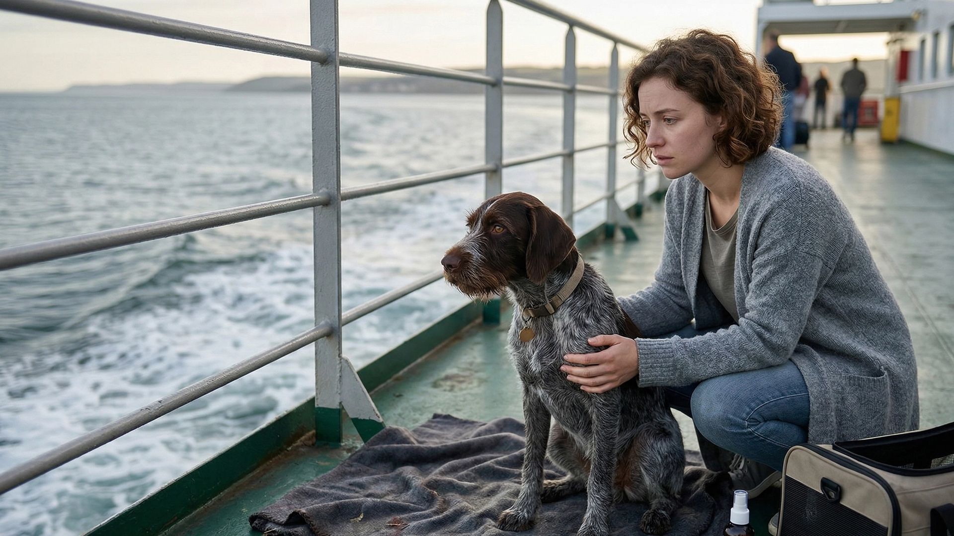 Chien anxieux sur un bateau