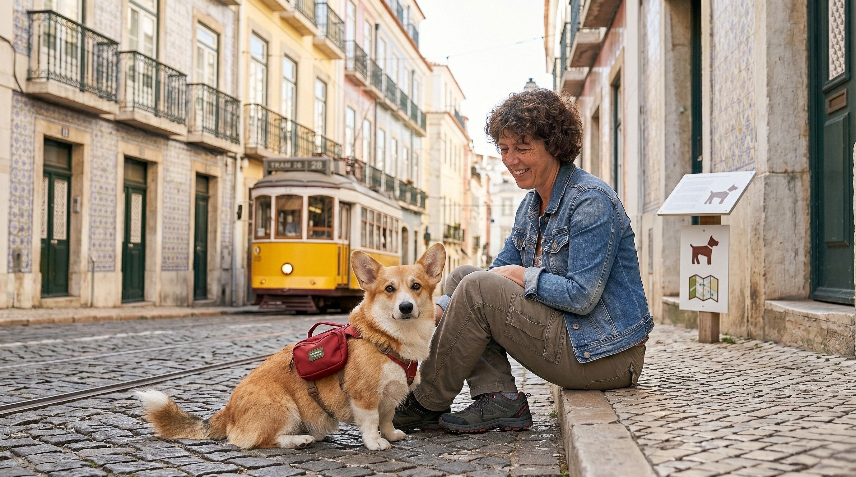 Chien et sa maîtresse en vacances au Portugal