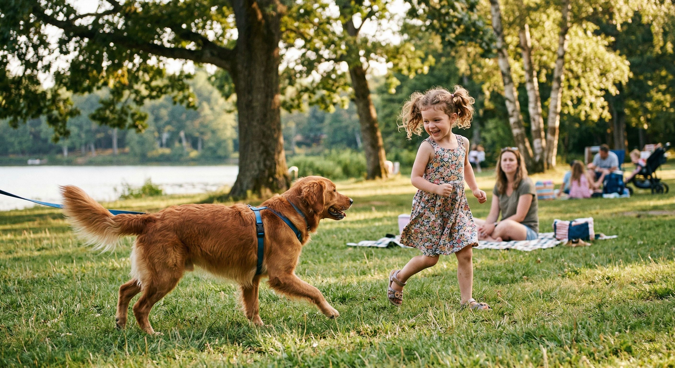 Chien jouant avec des enfants