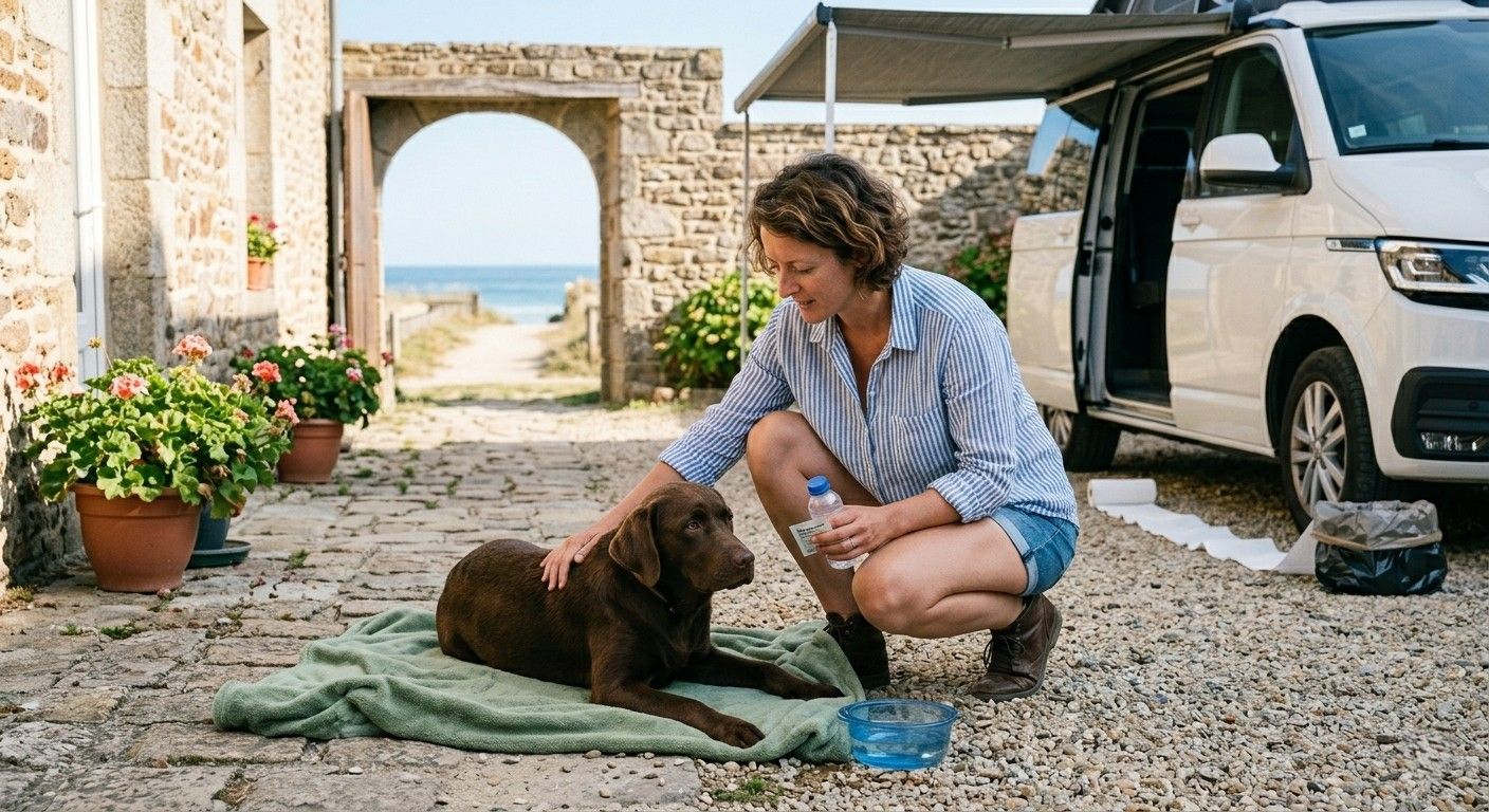 Chien malade en vacances