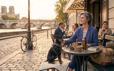 Maîtresse et son chien sur une terrasse à Paris