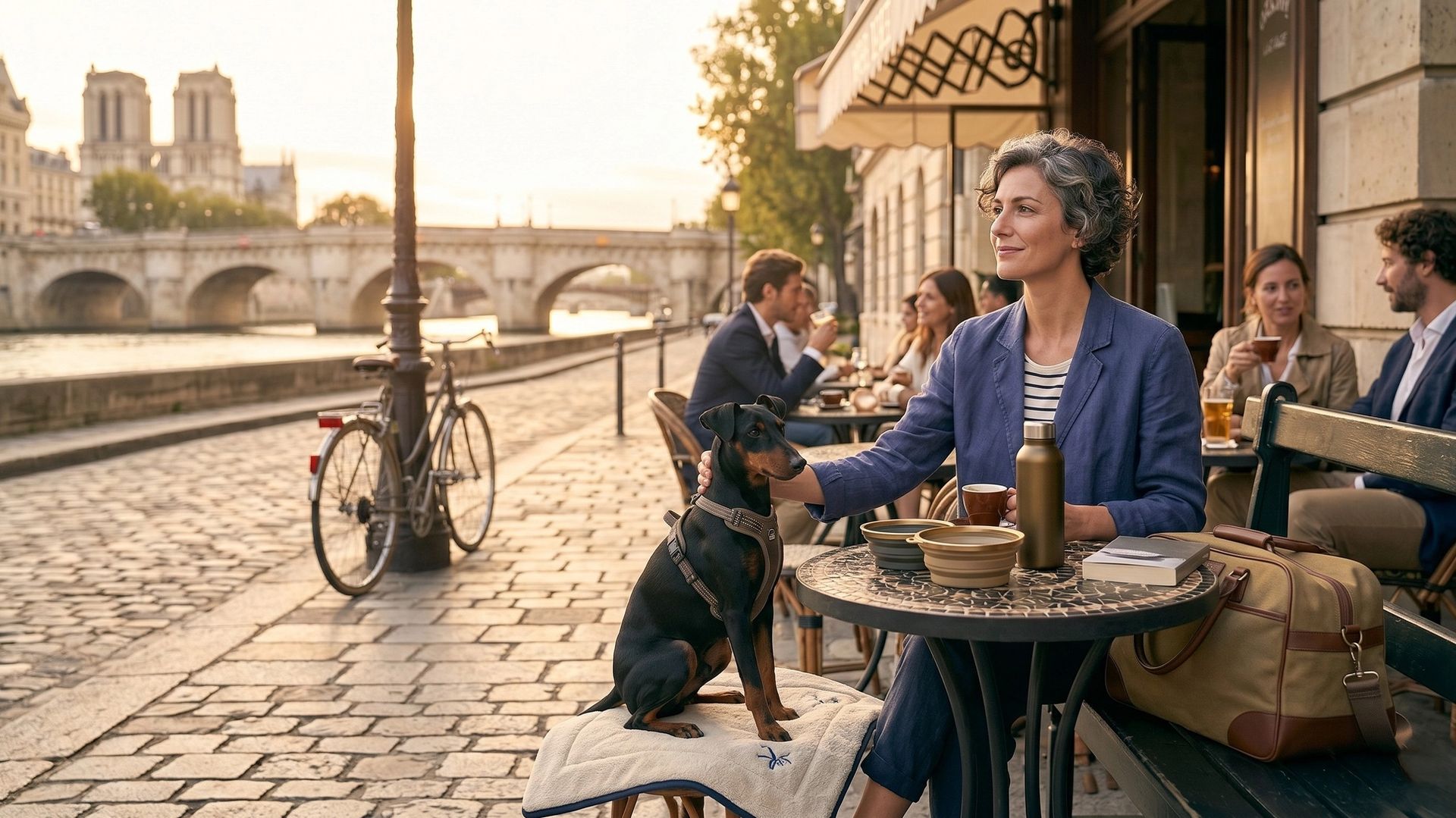 Maîtresse et son chien sur une terrasse à Paris