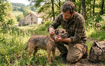 Maître retirant une tique à son chien