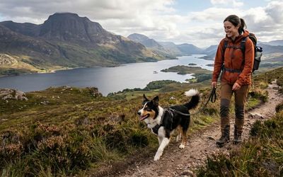Chien se promène en Écosse